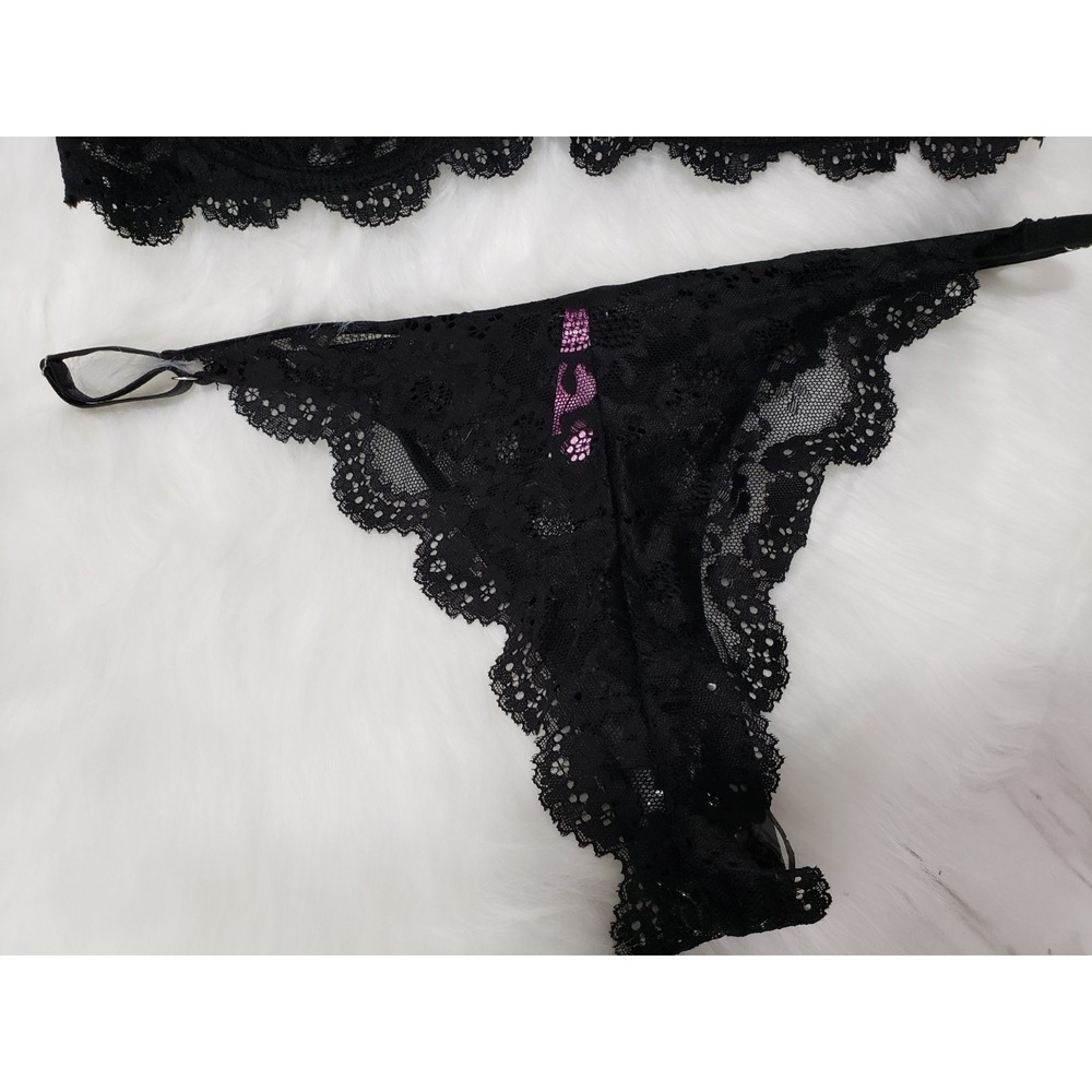 XXL Dolls Kill Sugar Thrillz Lingerie Black lace lingerie bra panty thong set - Picture 5 of 7